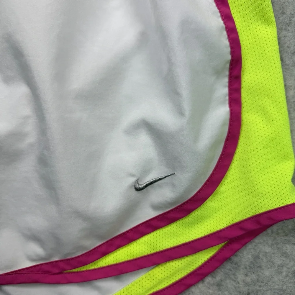 Women’s Nike Dri Fit White/pink/neon Yellow Lined Running Shorts Size Medium - Picture 6 of 14